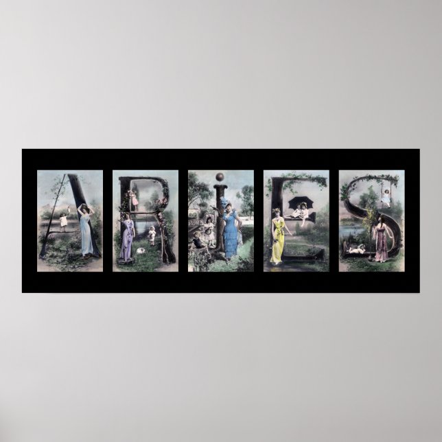 ARIES Vintage Alphabet Letter Zodiac Art Poster (Front)