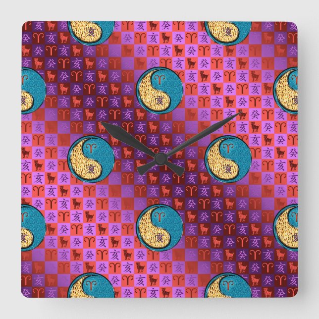 Aries & Water Boar Square Wall Clock (Front)