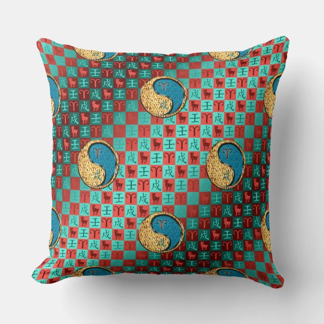 Aries & Water Dog Throw Pillow (Front)