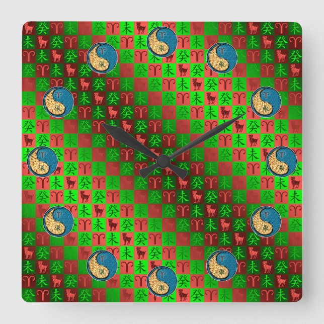 Aries & Water Goat Square Wall Clock (Front)