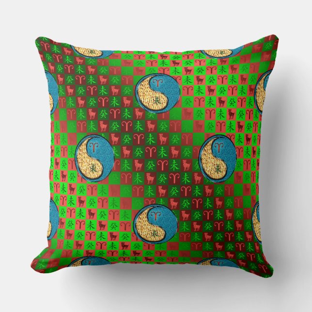 Aries & Water Goat Throw Pillow (Front)