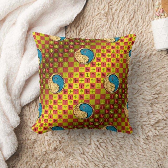 Aries & Water Monkey Throw Pillow (Blanket)