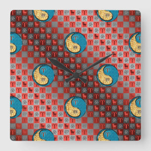 Aries & Water Rabbit Square Wall Clock