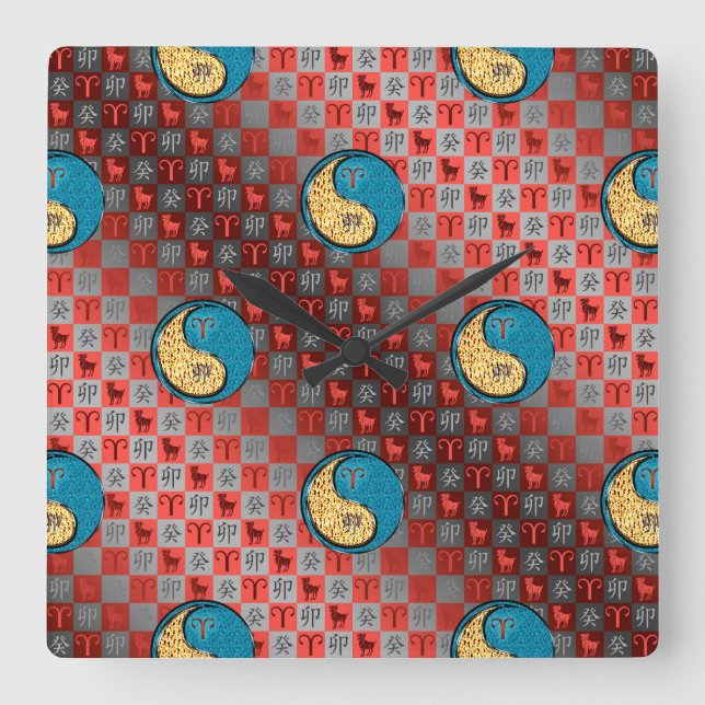 Aries & Water Rabbit Square Wall Clock (Front)