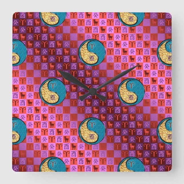Aries & Water Rooster Square Wall Clock (Front)