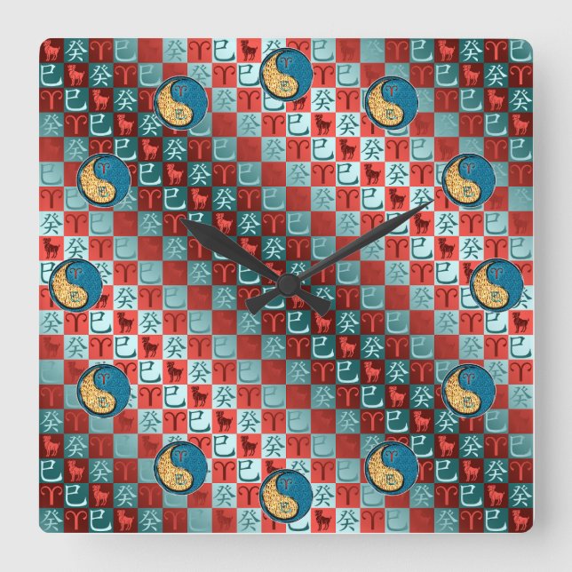 Aries & Water Snake Square Wall Clock (Front)