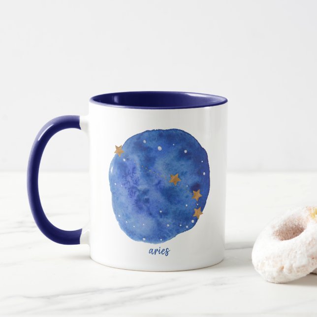 Aries Watercolor Night Sky Constellation Zodiac Mug (With Donut)