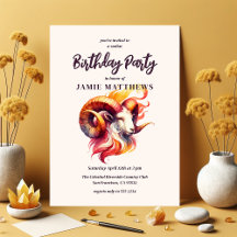 Aries Watercolor Ram Zodiac Themed Birthday Party