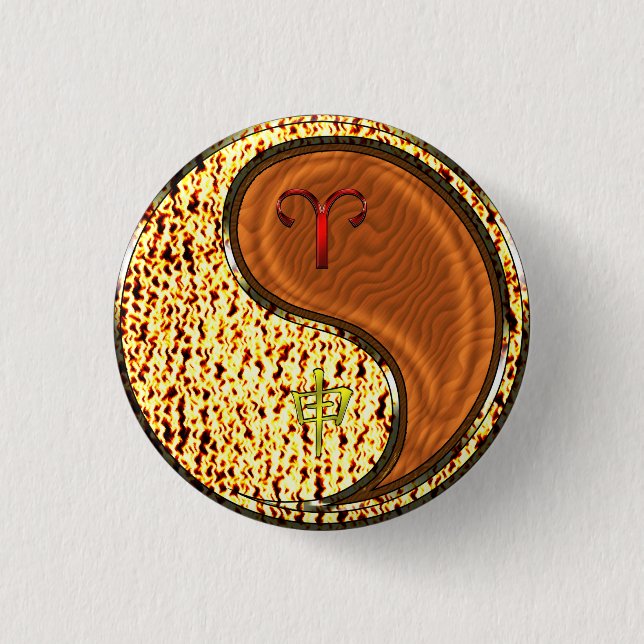 Aries & Wood Monkey 1 Inch Round Button (Front)