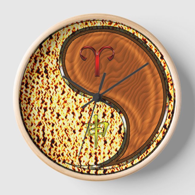 Aries & Wood Monkey Clock (Front)