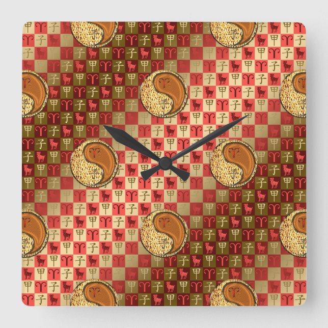 Aries & Wood Rat Square Wall Clock (Front)
