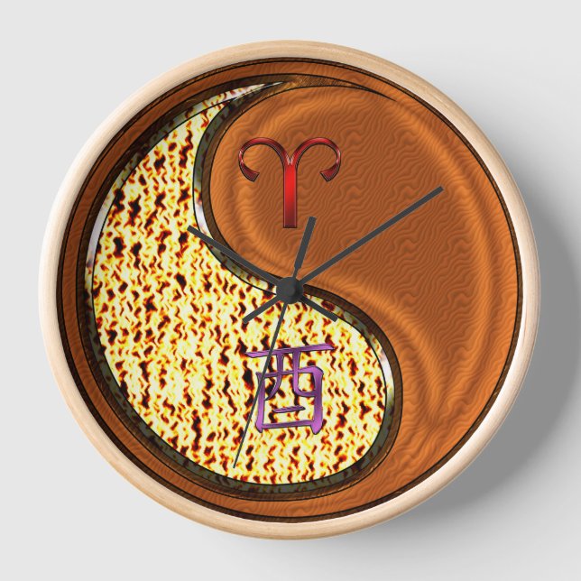 Aries & Wood Rooster Clock (Front)