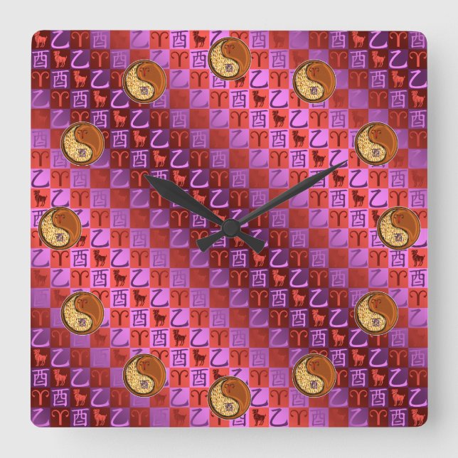 Aries & Wood Rooster Square Wall Clock (Front)