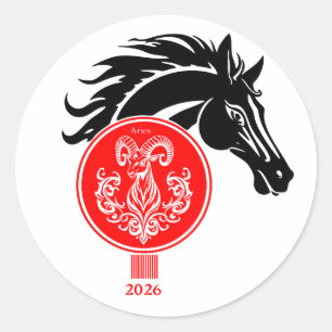 Aries x Year of the Horse 2026 Classic Round Sticker