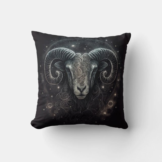 Aries Zodiac Astrological Throw Pillow (Front)