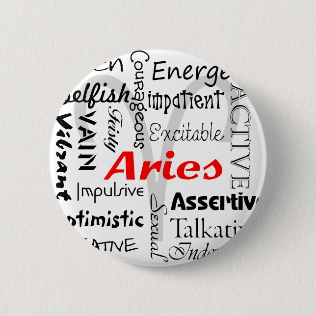 Aries Zodiac Astrology Horoscope Traits Collage 2 Inch Round Button (Front)