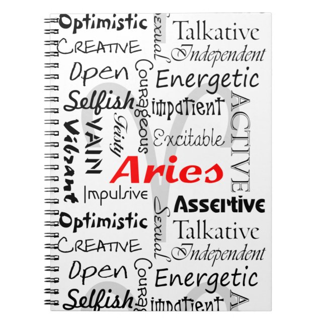 Aries Zodiac Astrology Horoscope Traits Collage Notebook (Front)