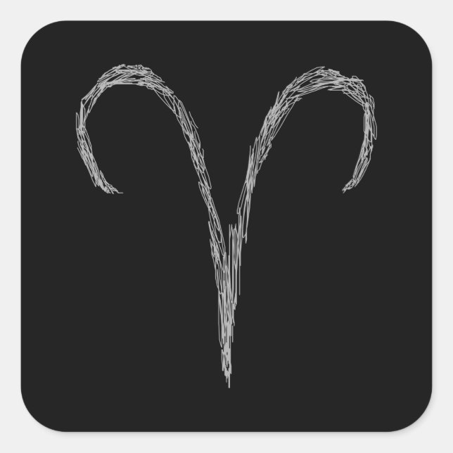 Aries. Zodiac Astrology Sign. Black. Square Sticker (Front)