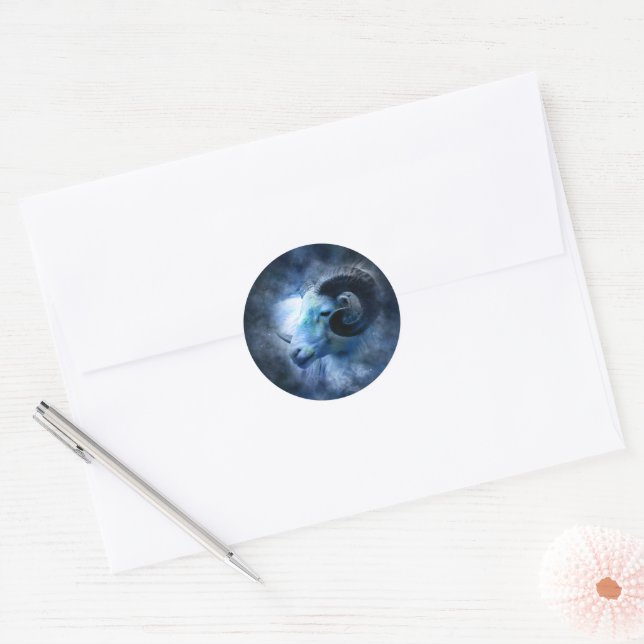Aries Zodiac Astrology Sign Blue Ram Classic Round Sticker (Envelope)