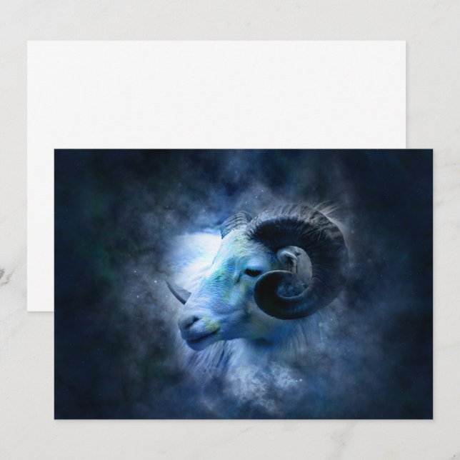 Aries Zodiac Astrology Sign Blue Ram Invitation (Front/Back)