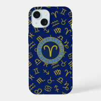 Aries Zodiac+Astrology Symbols Pattern Gold+Blues