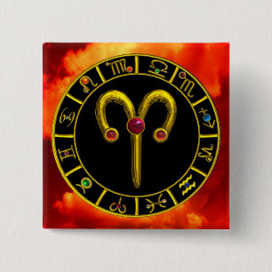 ARIES ZODIAC BIRTHDAY JEWEL 2 INCH SQUARE BUTTON