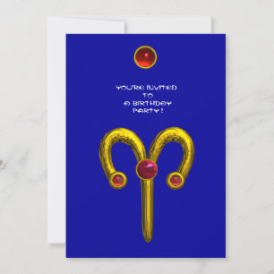 ARIES ZODIAC BIRTHDAY PARTY , Blue ,Gold Yellow Invitation