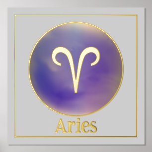 Aries Zodiac Blue Aura Gold Foil Prints