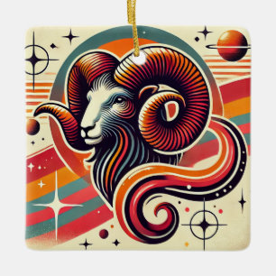 Aries Zodiac Christmas Ornament Retro Design