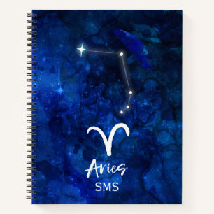 Aries Zodiac Constellation Blue Galaxy Monogram Notebook