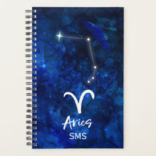 Aries Zodiac Constellation Blue Galaxy Monogram Planner