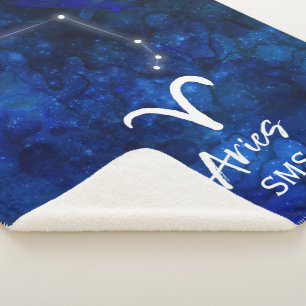 Aries Zodiac Constellation Blue Galaxy Monogram Sherpa Blanket