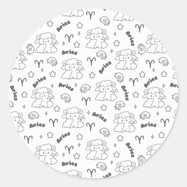 Aries Zodiac Elegance - Line Art Bunny & Ram Classic Round Sticker (Front)