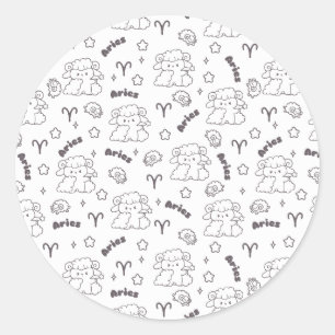 Aries Zodiac Elegance - Line Art Bunny & Ram Classic Round Sticker
