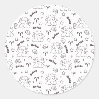 Aries Zodiac Elegance - Line Art Bunny & Ram Classic Round Sticker