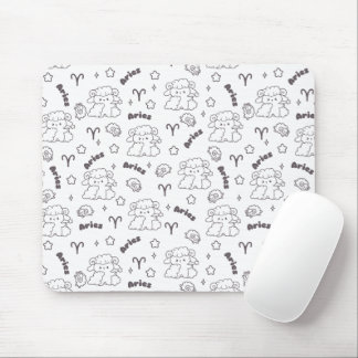 Aries Zodiac Elegance - Line Art Bunny & Ram Mouse Pad