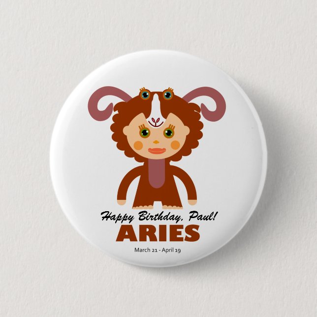 Aries Zodiac for Kids 2 Inch Round Button (Front)
