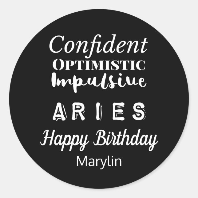 Aries Zodiac Fun Characteristics Birthday Classic Round Sticker (Front)