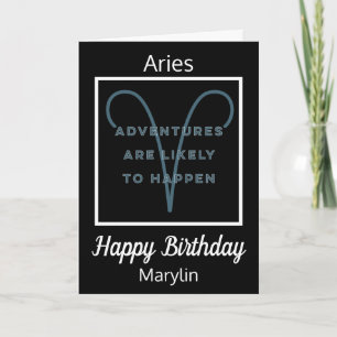 Aries Zodiac Fun Quote in Blue and Black Birthday Card