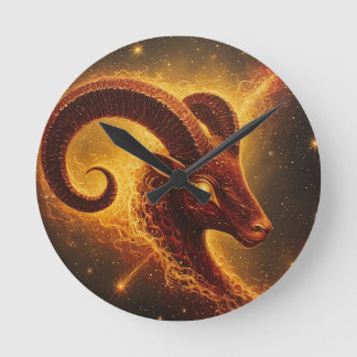 ♈ Aries Zodiac Gift With Fiery Ram Artwork Round Clock