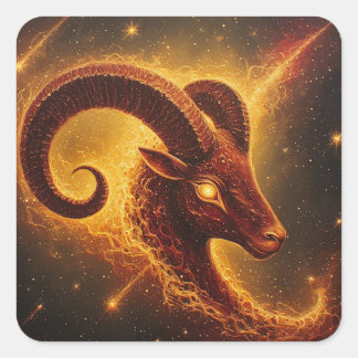 ♈ Aries Zodiac Gift With Fiery Ram Artwork Square Sticker