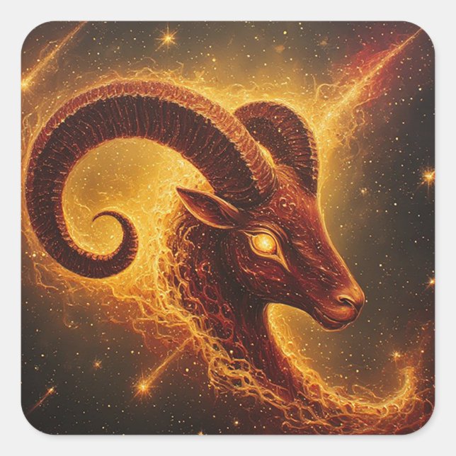 ♈ Aries Zodiac Gift With Fiery Ram Artwork Square Sticker (Front)