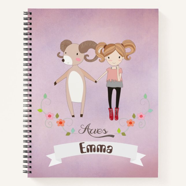 Aries Zodiac Girl With A Name Spiral Notebook (Front)