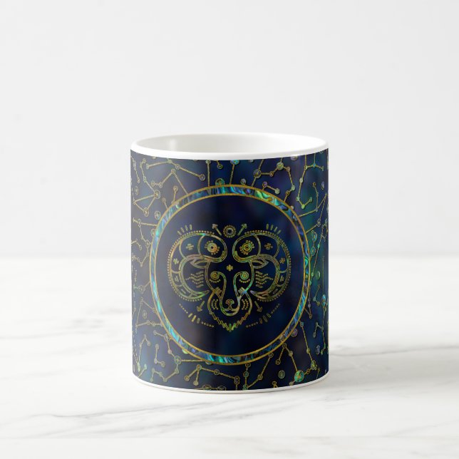 Aries Zodiac Gold Abalone on Constellation Coffee Mug (Center)