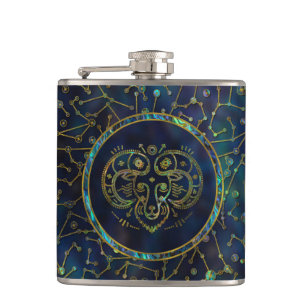 Aries Zodiac Gold Abalone on Constellation Hip Flask