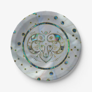 Aries Zodiac Gold Abalone on Constellation Paper Plate
