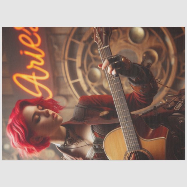 Aries Zodiac Musician Guitar Decoupage  Tissue Paper (Front)