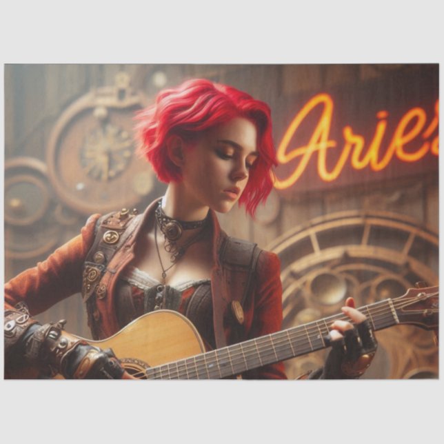 Aries Zodiac Musician Guitar Decoupage  Tissue Paper (Front)