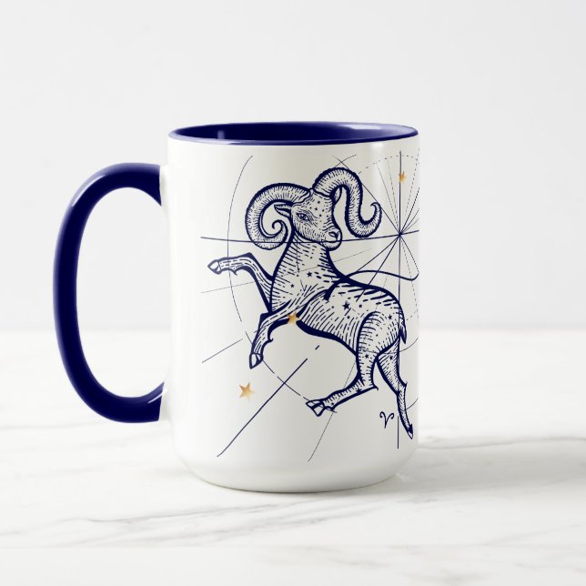 Aries Zodiac Navy Blue & Gold Birth Mug (Left)