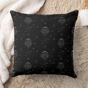 Aries Zodiac Pattern in Black and White Throw Pillow